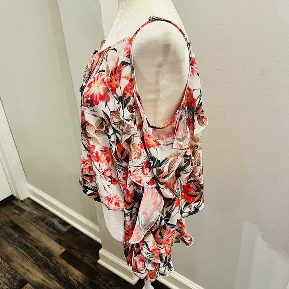 Gianni Bini Women’s Cold Shoulder Spaghetti Top Long Sleeves Floral M (A0129) - Picture 2 of 7